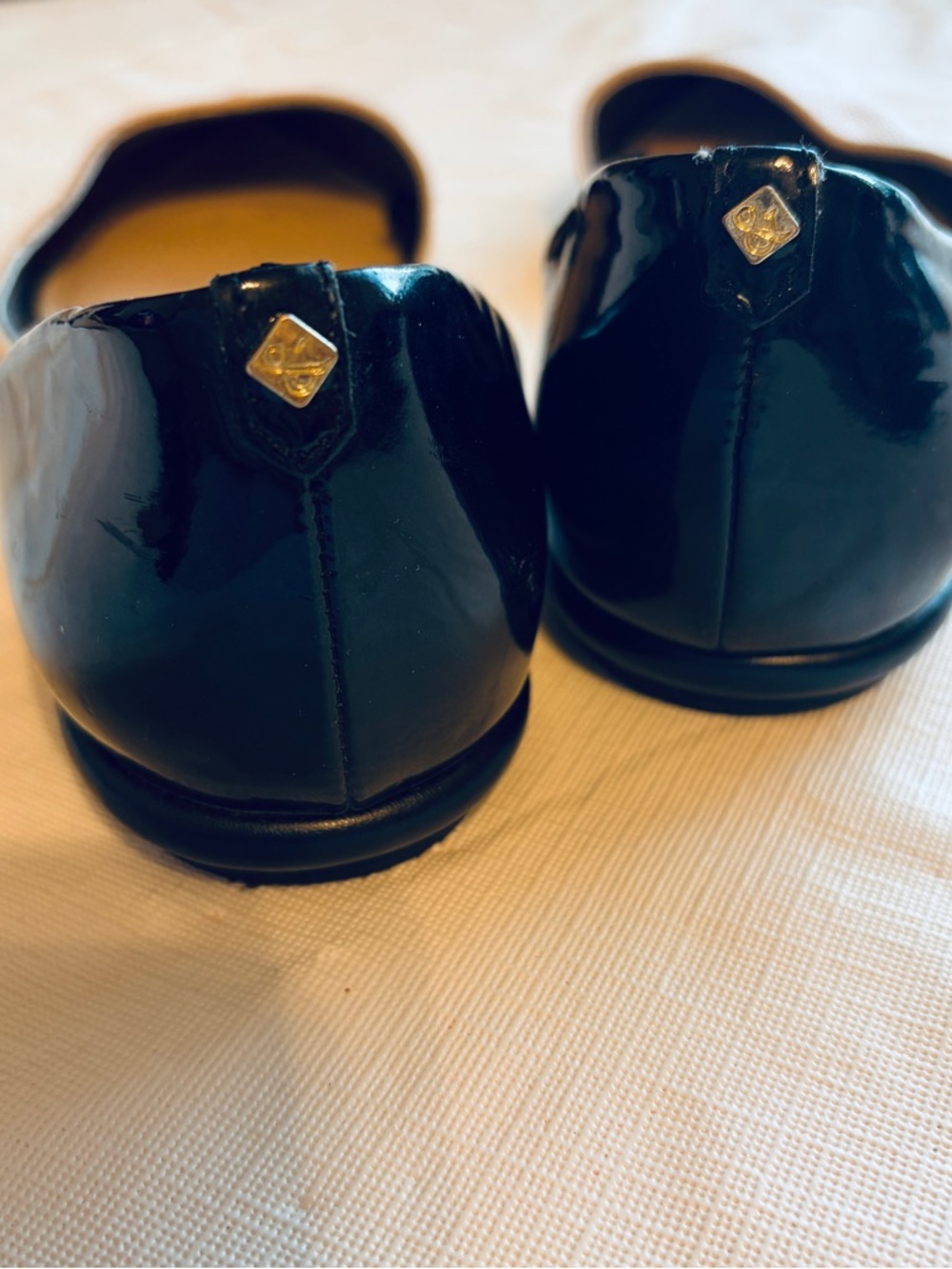 Sam & Libby Beige Pointed D'Orsay Flats with Black Patent Heel - Picture 5 of 7